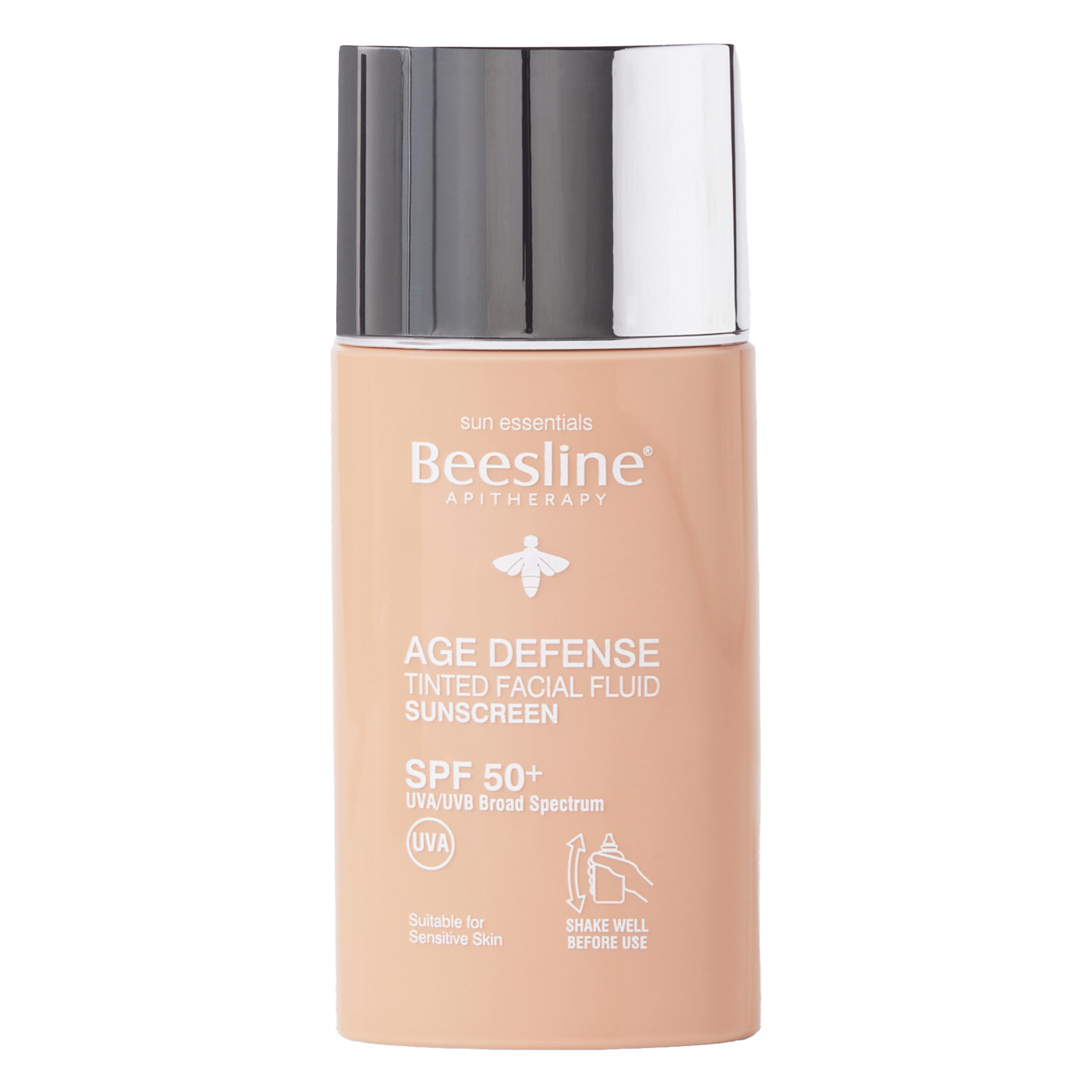 سائل Beesline Age Defense الملون بعامل حماية SPF 50+ – حماية متقدمة من أشعة UVA/UVB وعناية مضادة للشيخوخة مع ببتيدات Matrixyl – يرطب وينعم الخطوط الدقيقة – خفيف الوزن، غير دهني، آمن للبشرة الحساسة، 50