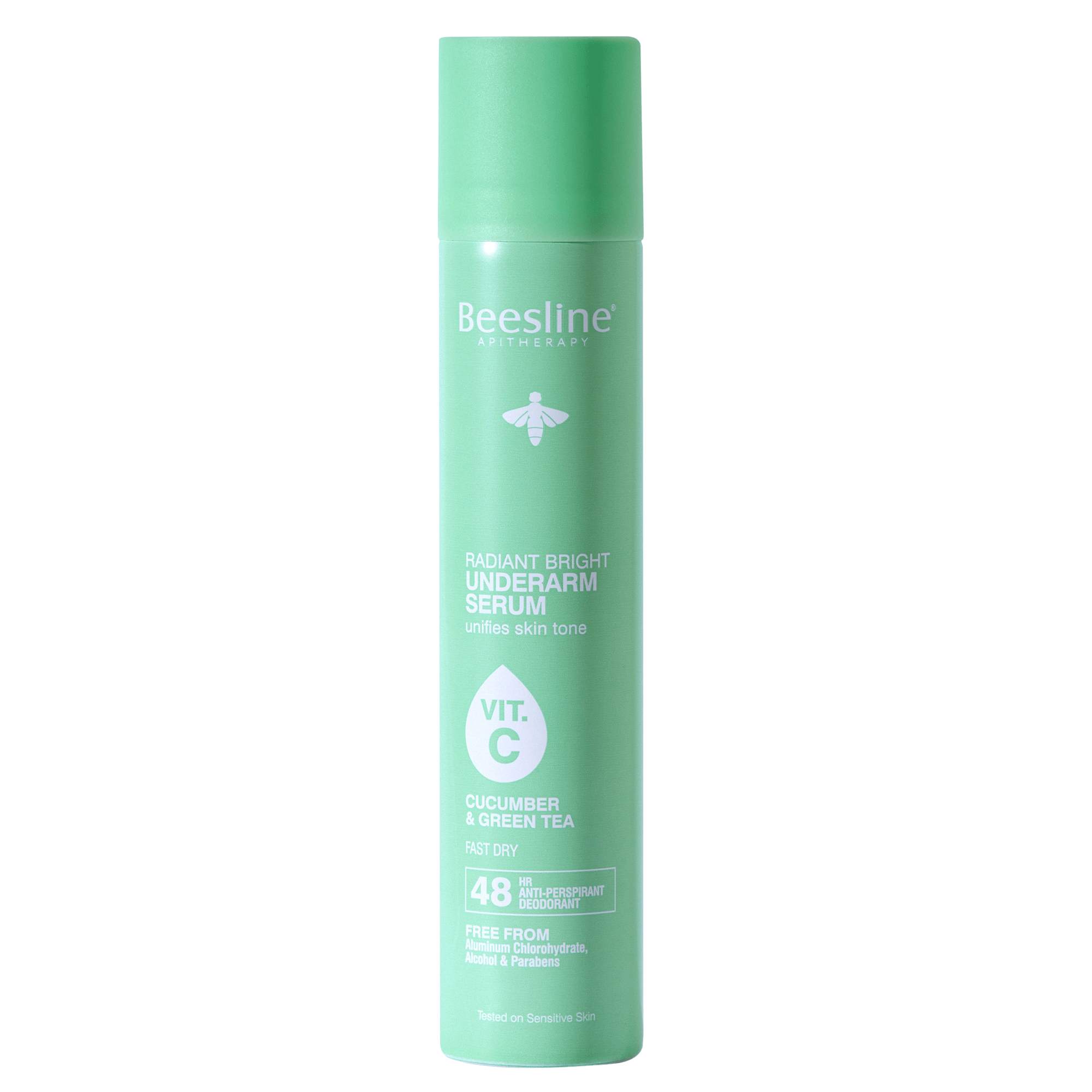 Beesline Radiant Bright Underarm Serum – Brightening Deo-Serum Spray – Cucumber & Green Tea – Natural Alum Crystal 48H Protection, 0% Aluminum Chlorohydrate – 150ml