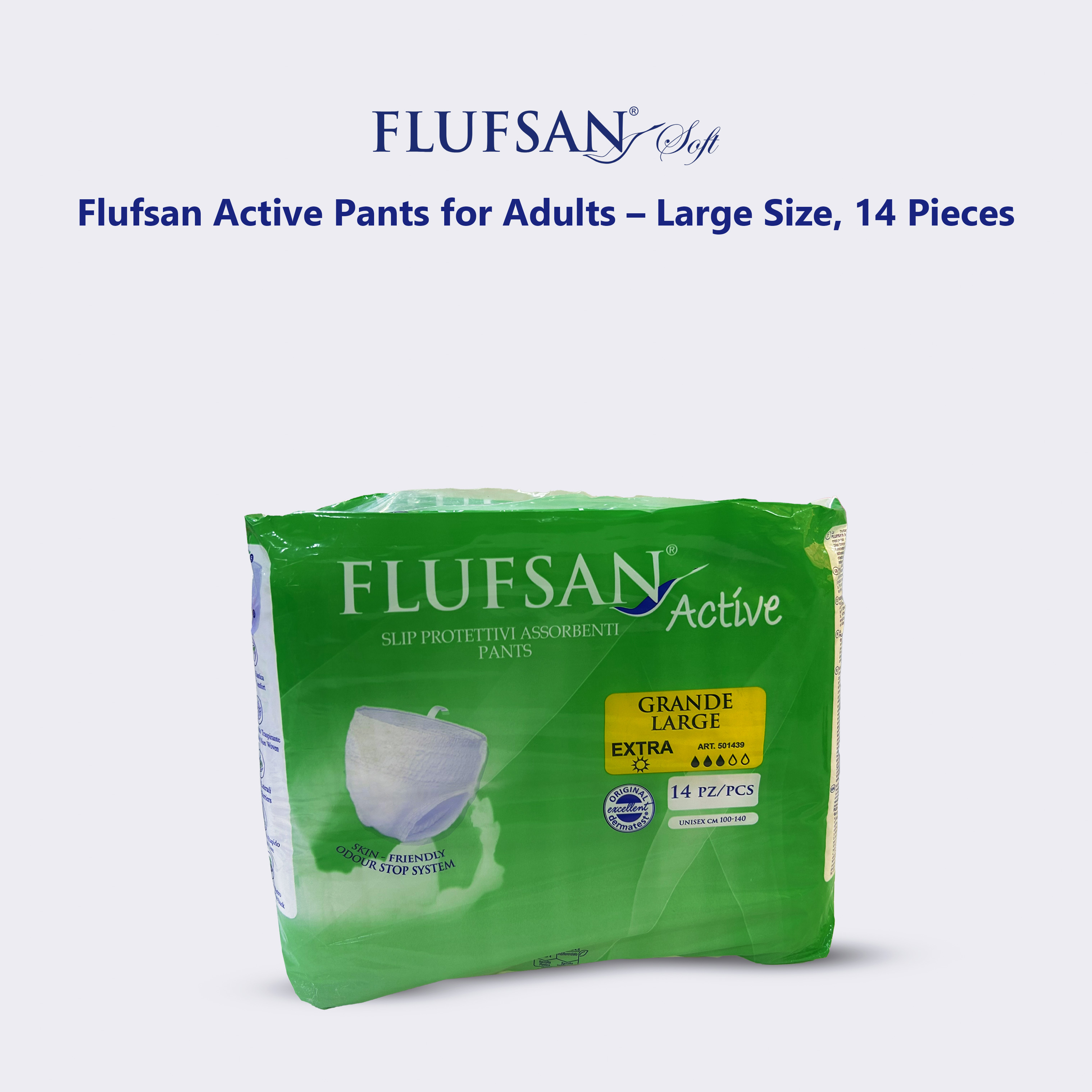 Flufsan Active Fit Incontinence Pants for Adults - Large (14 Count)